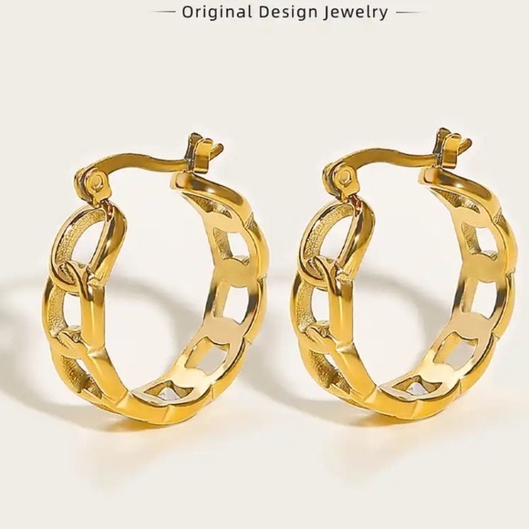 18K Plated Stainless Steel Chain Hoops - Picture 4 of 6